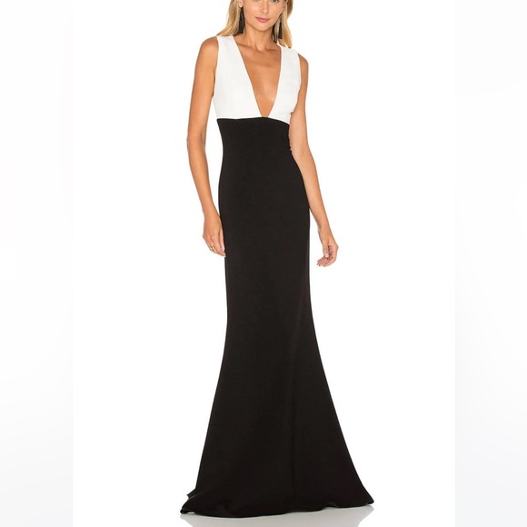Jill Jill Stuart Dresses 4 Colorblock Plunge Gown Black/Ivory - Picture 2 of 11